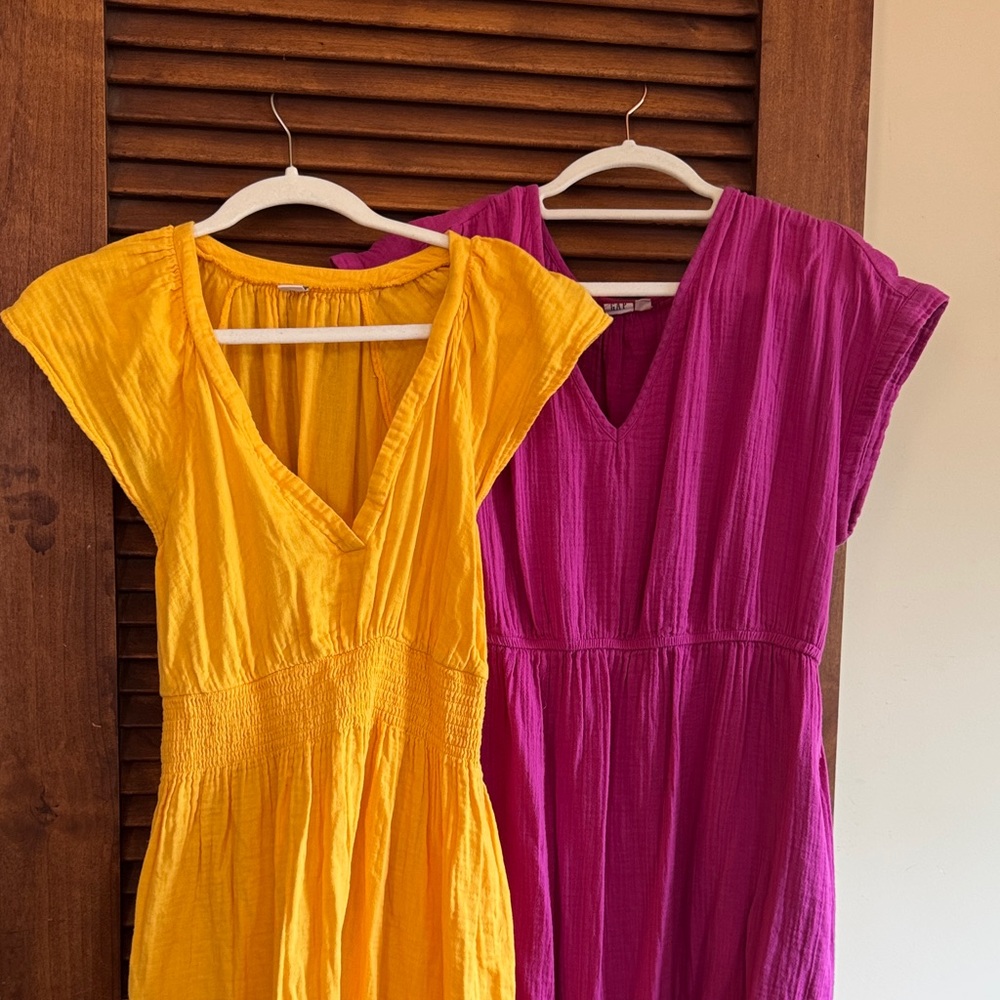 Old Navy Yellow and Gap Pink Midi Dresses WITH POCKETS!